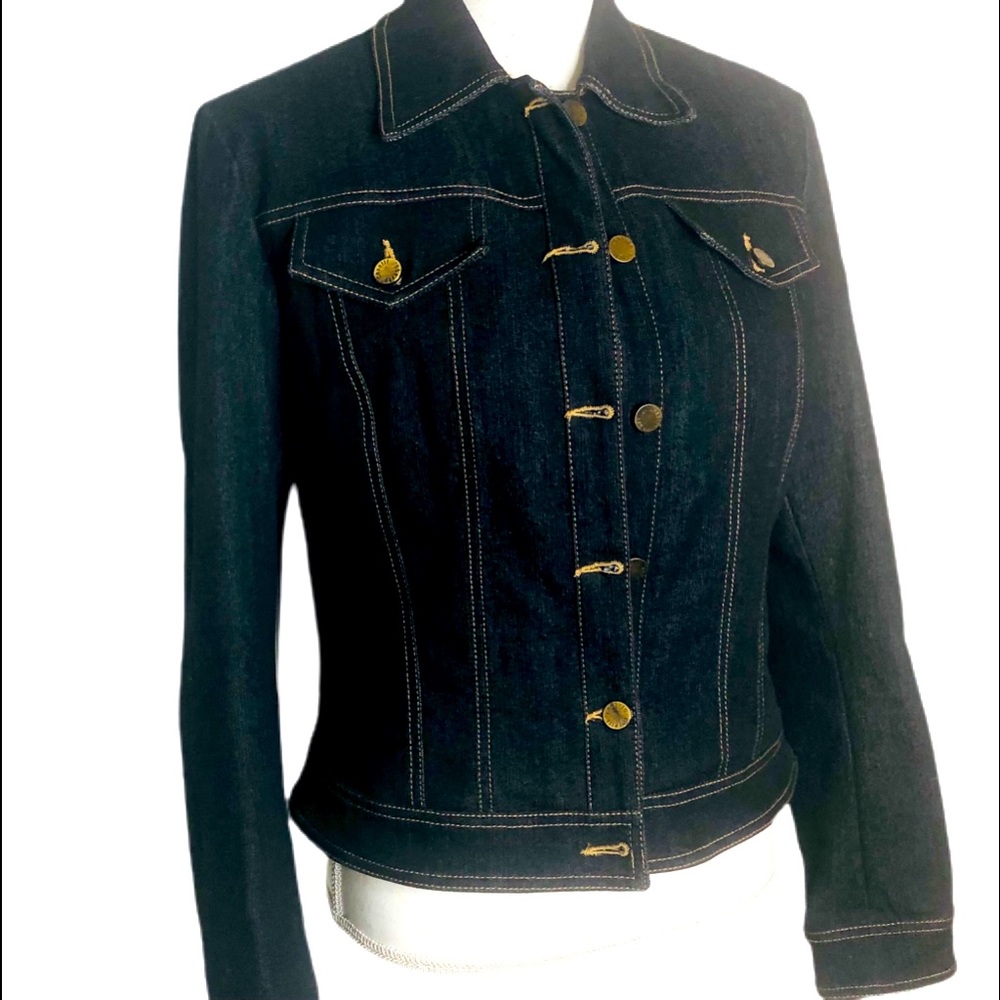 Roberto Cavalli Dark Blue Denim Jacket with Gold Buttons